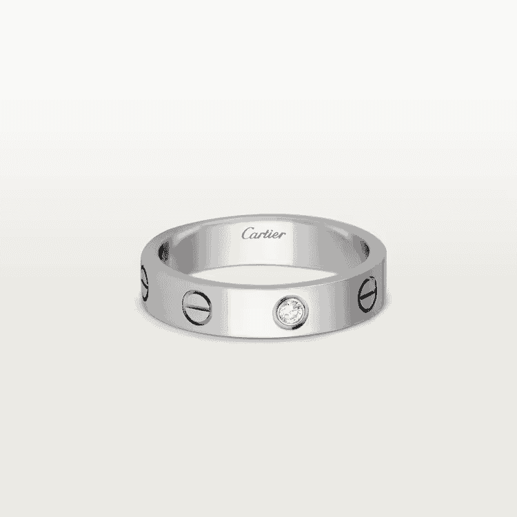 Round medium ring in white gold & 1 diamond