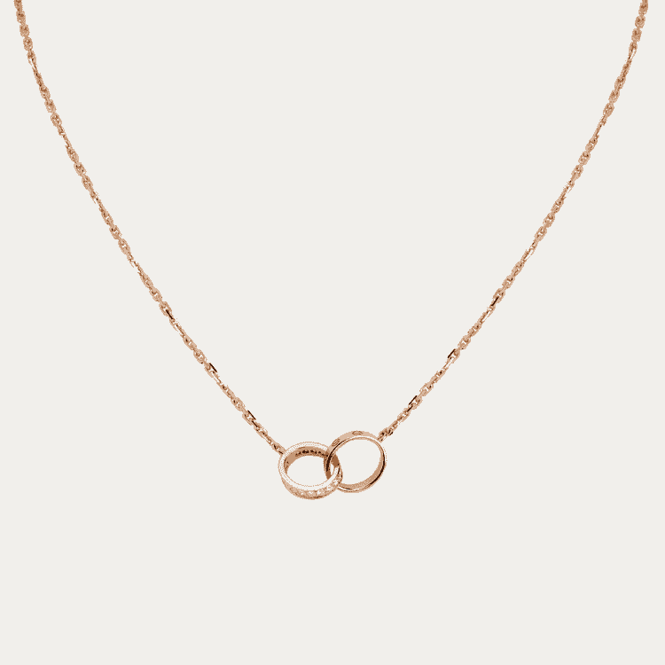 Round necklace in rose gold and diamonds